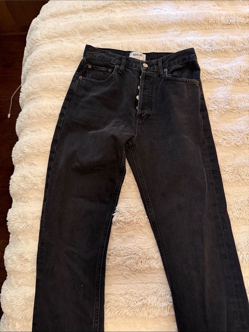 Agolde Women’s Straight Black Denim Jeans with Button Fly